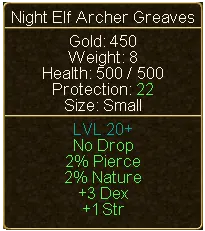 Night Elf Archer Greaves (tooltip)