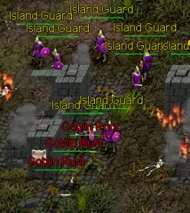 Island Guards attacking the Goblins at the south bridge