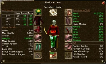 The character screen